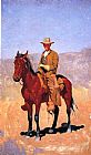 Frederic Remington Famous Paintings - Mounted Cowboy in Chaps with Race Horse